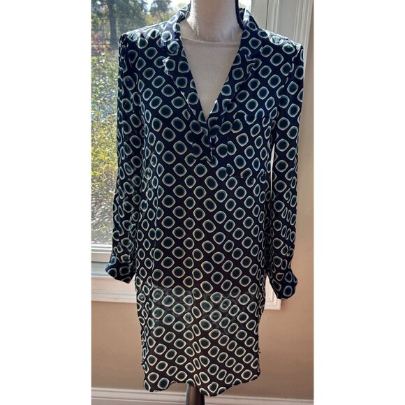 Zara Basics Navy & Green Geometric‎ Print Dress, Sz Small, Tunic - Picture 1 of 7